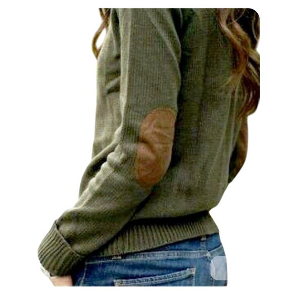 Lety & Me Olive Green Sweater Elbow Patches NWT Size S - Picture 1 of 6